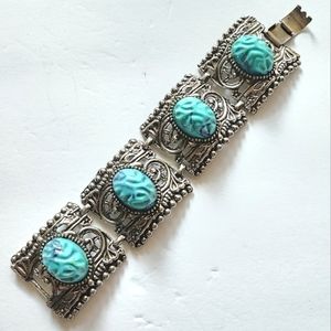 Vintage Faux Turquoise Filigree Bracelet